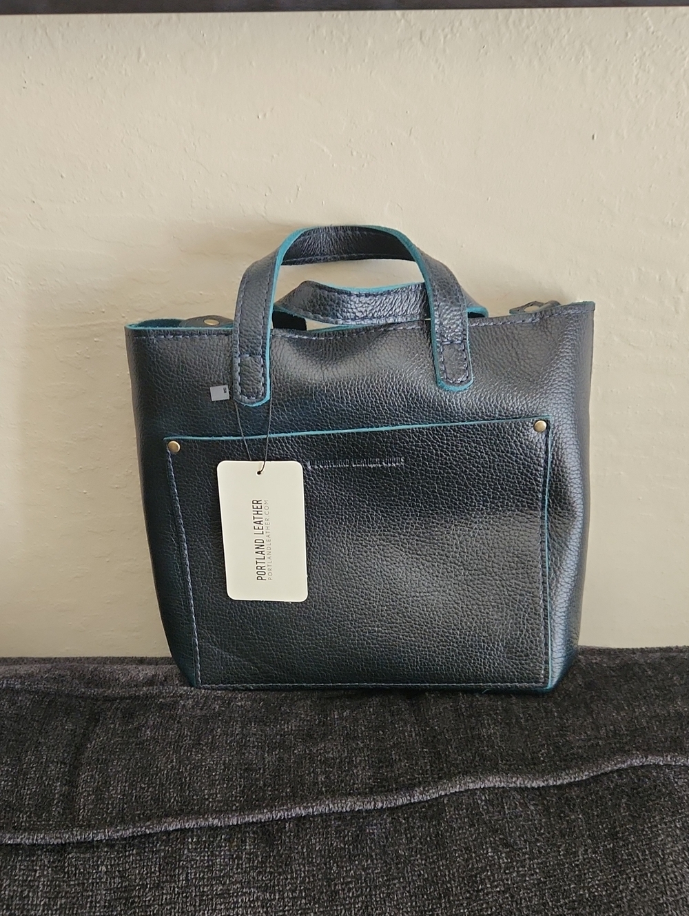 Portland Leather Boreal Tote with Teal Trim With Zipper